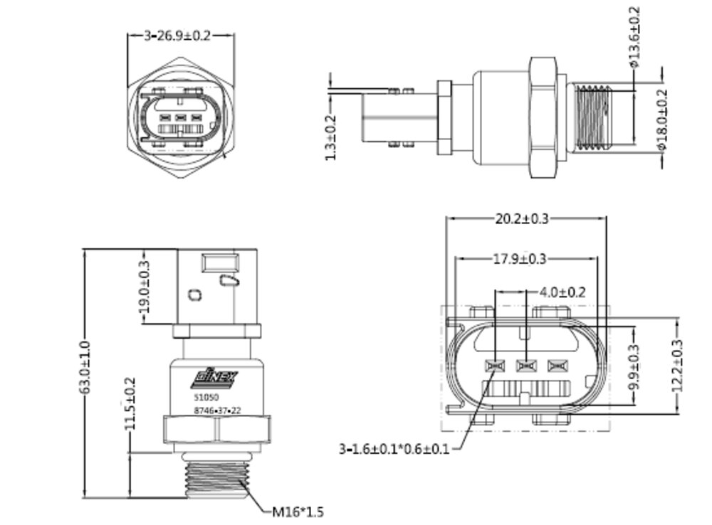Exhaust Pressure Sensor (Pre-DPF) Arocs, Actros