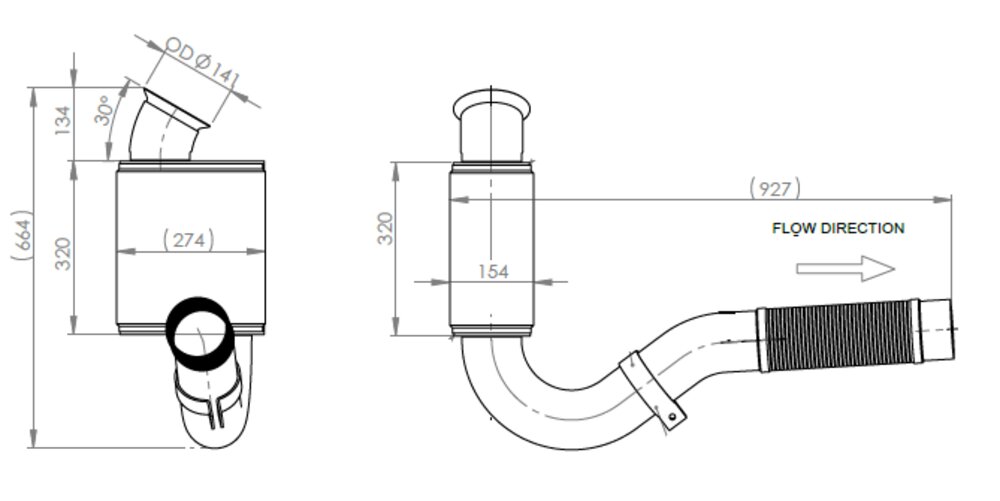 Spiral Exhaust Silencer Front Mercedes 1840, 4140, 3340 Euro 4, 5